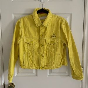 Distressed Cropped Neon Yellow Denim Jacket